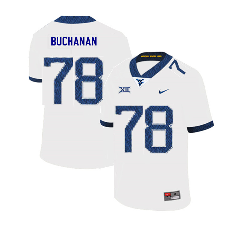 2019 Men #78 Daniel Buchanan West Virginia Mountaineers College Football Jerseys Sale-White - Click Image to Close